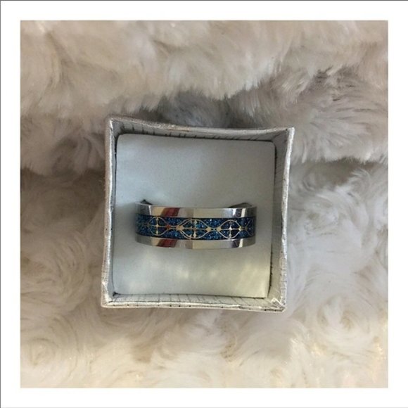 SOLD! Hieroglyphic Turquoise Stainless Band - Picture 5 of 5